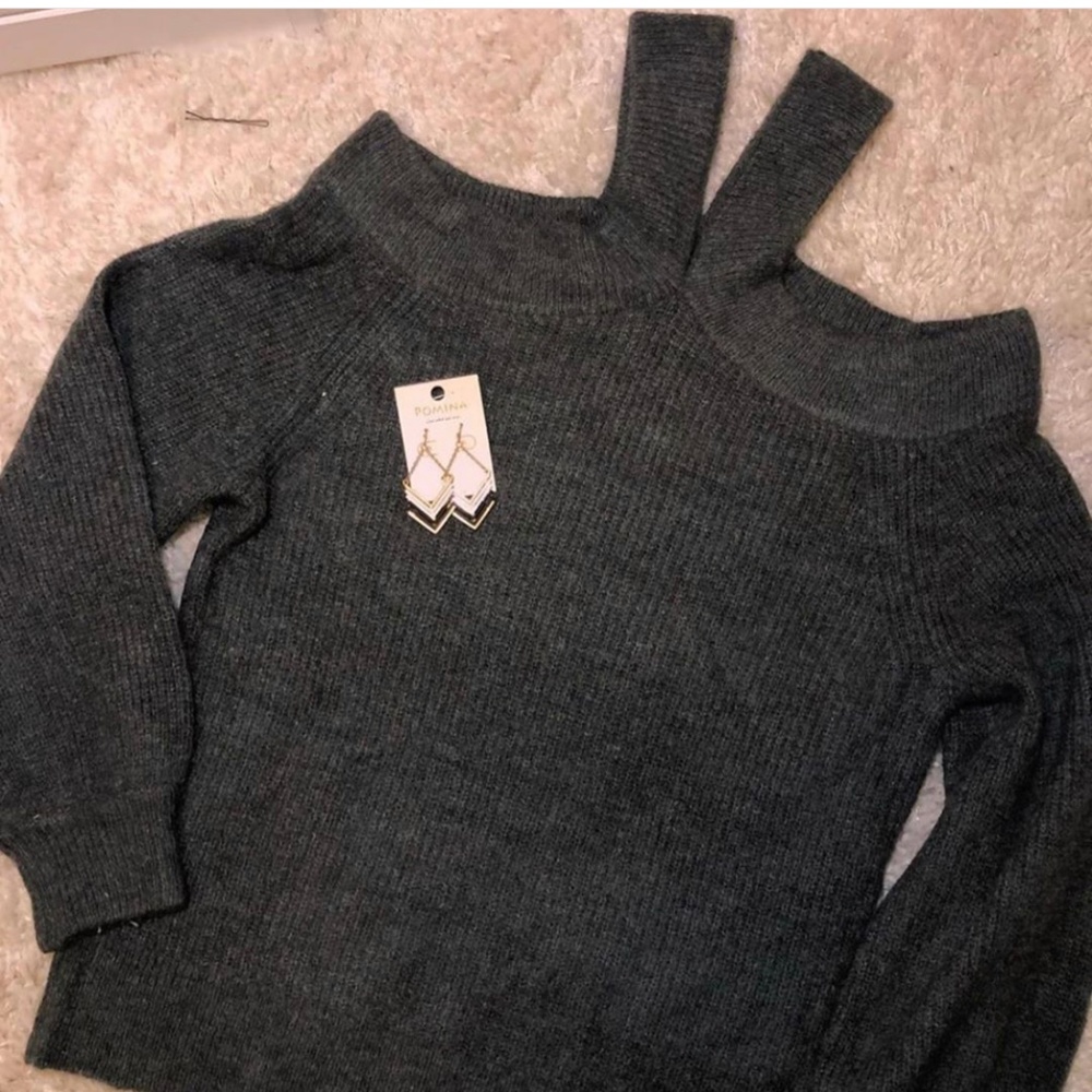 Gray Cold Shoulder Sweater